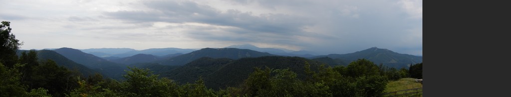 Panoramaausblick auf Wald und Wiesenlanschaft - Enzianhütte am Knieeck